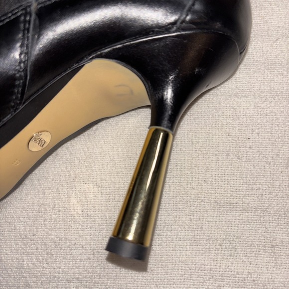 Zara Leather Chelsea Black Boots Gold Metallic Heel Women's Size 8.5 - Picture 6 of 9